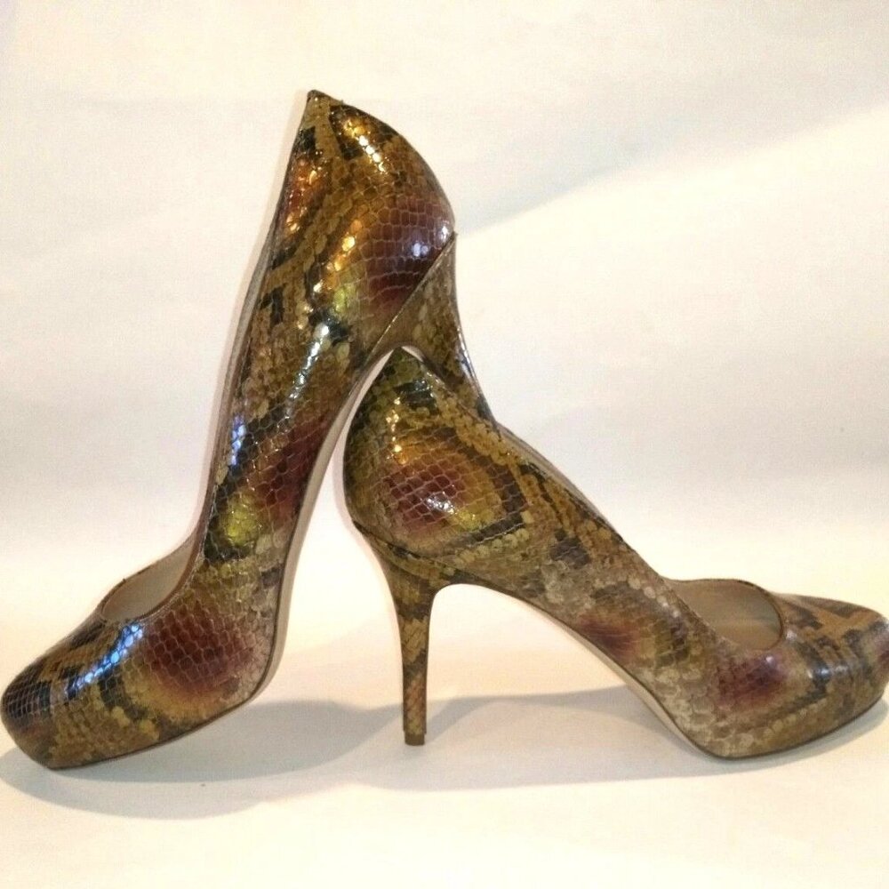 LONGCHAMP NEW Pumps Heels Hidden Platform Python ALL- Leather Womens 40/9 Italy